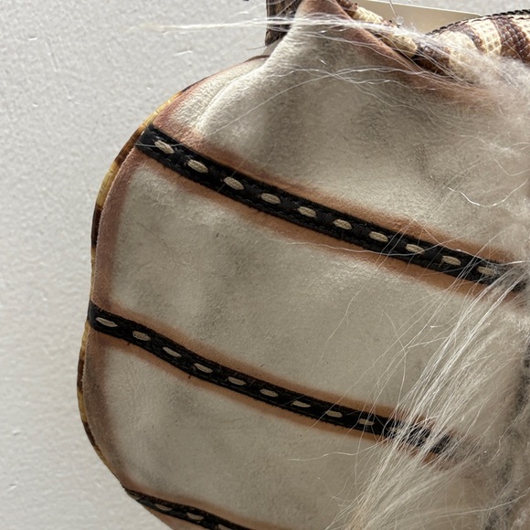 Unique Fendi Cream and Brown Oyster Suede Bag with Fur Accent - Picture 6 of 9